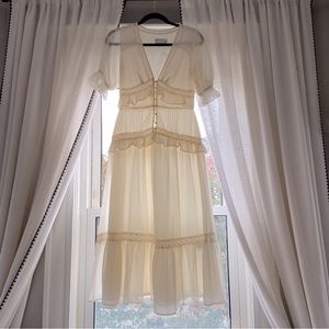 ASOS button through lace insert tiered midi dress size XS NWT